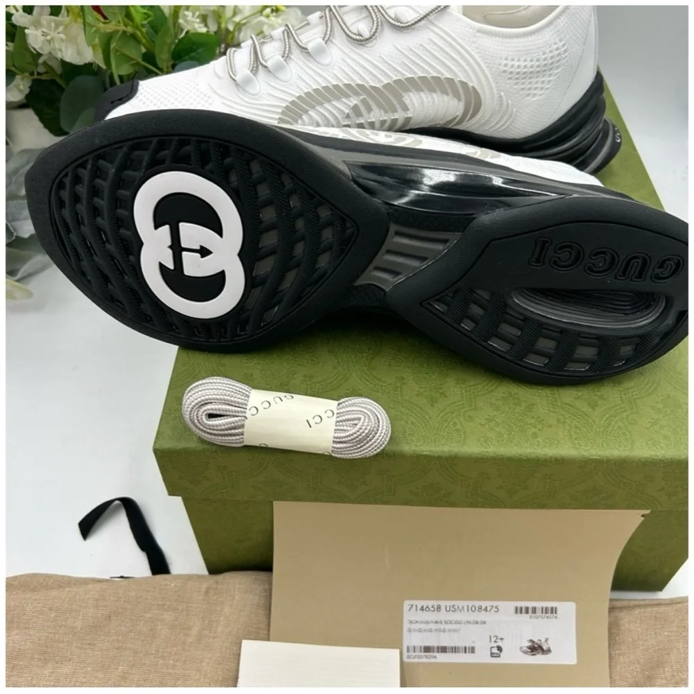 Gucci run white/gray/black sneakers size 12.5 made in Italy